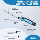 Flissa Cordless Electric Fillet Knife 2pcs Battery 8  10  Stainless Steel Blades
