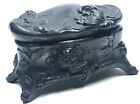 Antique Art Nouveau Inkwell Deep Gray Metal Swirling Flowers Footed No Inset 4   
