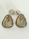 Vintage Native American Sterling Silver Ribbon Turquoise Post Earrings Signed Nj