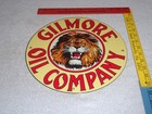 Vintage Gilmore Oil Company Lion Growling 11 3 4  Porcelain Metal Gasoline Sign 