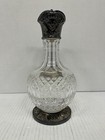 Antique Sterling Silver   Cut Crystal Claret Jug Wine Decanter Ornate Lid 