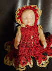 Renwal Dollhouse Baby Doll Hard Plastic Movable Arms Legs  Crocheted Dress