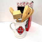 Coca-cola 1995 Enesco Ceramic Pitcher   Wooden Utensils Kitchen Set Vintage