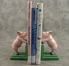 Pair Of Country Pink Pig Cast Iron Bookends Book Ends