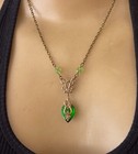 Vintage Necklace Art Nouveau Lavalier Pendant Green Antique Czech Glass