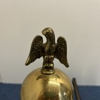 Vintage American Bald Eagle Cast Iron Fireplace Andirons Brass Cannonball Tops