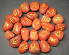 Red Jasper Rune Stone Set Of 25   Velvet Storage Pouch  elder Futhark Runes 
