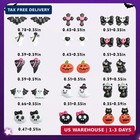 60pcs Halloween Resin Ghost Nail Charms Flatback Pumpkin Bow Skull Hat Cross Mix