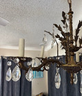 Large Vintage Brass 5 Arm Brass Crystal French Chandelier Light 1950s  