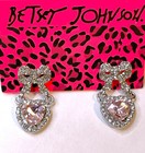 Super Cute Bow Pink Heart Valentine Love Rhinestone Betsey Johnson Earrings