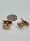 Vintage Swank Gold Tone Textured Brown Saddle Leather Geometric Cufflinks Retro