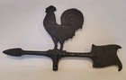 Vintage Cast Metal Black Rooster Weathervane Finial  Aged Patina  See Photos