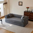 79  Minimalist Corduroy Futon Sofa Bed Gray Sectional Loveseat Couch Sleeper