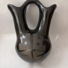 Vintage Native American Santa Clara Unsigned Pottery Wedding Vase  6    Grey Black
