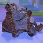 Carved Stone Dragon Figurine Statue Multicolor Brown gray Approx 7 In Long