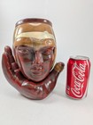 Vintage Mcm Mid Century Modern  hand Holding Head  Ceramic And Brass Sculpture
