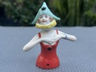 Antique German 3 25  Half Doll Pin Cushion - Woman Pierrot Clown Hat  1649