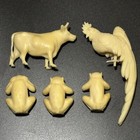 5 Antique Japanese Carved Rooster Bovine Ox Chinese Monkey Celluloid Toy Figure