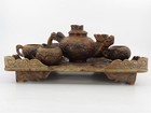 Vintage Chinese 7 Piece Carved Stone Dragon Tea Set With Tray - 1 Cup Missing