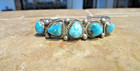Gem Older Vintage Navajo Sterling Silver Five Premium Turquoise Row Bracelet
