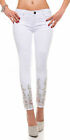 Women s Flower Embroidered Skinny Denim Jeans - White Size M