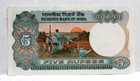 India Reserve Bank 5 Rupees Nd    Uncirculated Note 2 Small Staple Holes