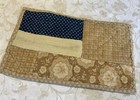 Antique Vintage Table Topper  Patchwork Quilt Pieces  Gold  Blue  Hand Quilted