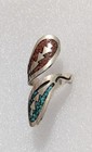 Vtg Navajo Old Pawn Sterling Silver Turquoise Coral Inlaid Split Shank Wrap Ring