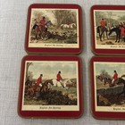 Vntg Pimpernel Drink Coasters Set Of 6 English Fox Hunting Cork Back Equestrian