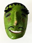 Vintage 1960s Mexican Guerrero Nahua Folk Art Green Mustache Man Wood Dance Mask