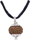 9 Mukhi Rudraksha Pendant  Lab Certified Brown Bead  Silver Setting  Nepali Spi