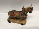 Antique Vintage Toy Pull Horse Aged Fatigued Paint Wood Wheeled Platform 
