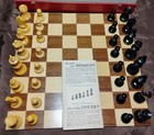 Vintage German Hand Carved Wood Chess Set With Multifold Board 1960s