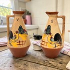 Vintage Hand Painted Rooster Oil And Vinegar Cruets Set Mid Century Farmhouse 5 
