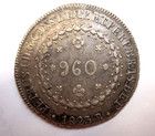 1823 Brazil 960 Reis Overstruck On 8 Reales Rare Date Early Silver History