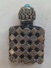 Miniature French Perfume Bottle Vintage Silver Amethyst Glass Stopper Flowers