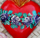  3 Sacred Heart Wood Hand Painted Handmade Michoac  n Mexican Folk Art Love Token