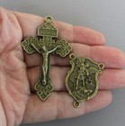 Shiled Rosary Center Crucifix St Saint Michael Italy Centerpiece L155  Bronze