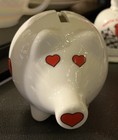 Vintage North Carolina Souvenir Piggy Bank Ceramic Heart Eyes Cardinal Taiwan