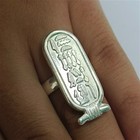 Silver-plated Egyptian Cartouche Ring With Detailed Engraved Ancient Hieroglyphs