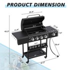 4 Burner Propane Gas Grill With Side Burner Side Table   Stainless Steel Grates