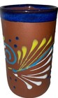 Mexican Folk Art Terra Cotta Pottery Tumbler Cup Vase Raised Design Hp