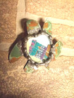 Artist Turtle Brooch Pin Mixed Media Copper Metal Fabric On Card