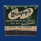 Vintage Feature Matchbook Wimpy s Steak House Joe Cimino Est  1931 Des Moines Ia