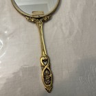 Vtg 24k Gold Plated Globe Vanity Hand Held Mirror Floral
