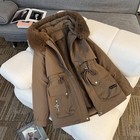 Women s Fleece Lined Parka Jacket Faux Fur Hood Drawstring Utility Winter Coat