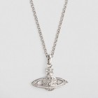 Authentic Vivienne Westwood Silver Mini Bas Relief Necklace Chain With Bag