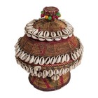 Vintage Ethiopian African Harari Hand Woven Basket Adorned With Cowrie Shells 