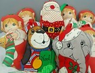 Lot Of 9 Vintage Hand Sewn Fabric Christmas Ornaments Elves Santa Dog Sheep 