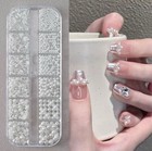 1 Box Mixed Size Flat Back Pearl Nail Charms 1 5   5mm White Half Round Diy Art